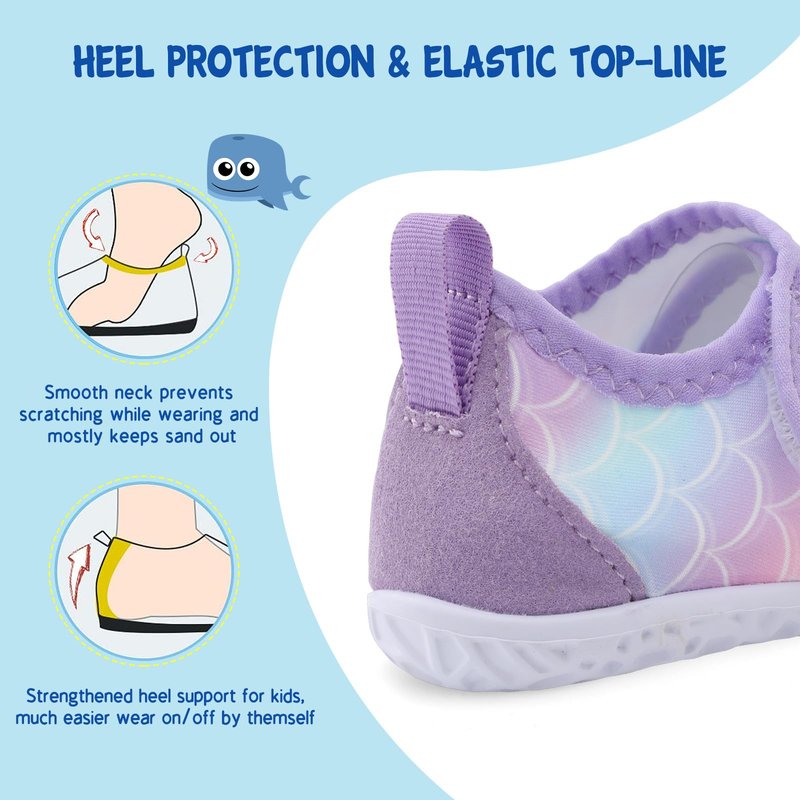 LeIsfIt Kids Water Shoes Toddler Girls Boys Swim Shoes Outdoor Quick-Dry Breathable Aqua Socks for Beach Pool Surf, Purple Scale, 13 Little Kid