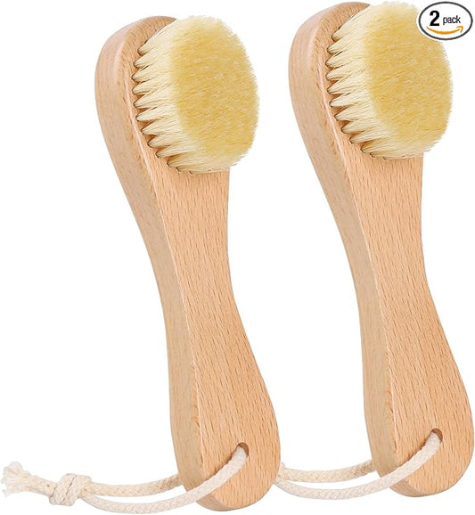 DEBETOOL Wooden Face Dry Brush with Natural Boar Bristle 2-Pack Exfoliating Facial Dry Brush with Hanging Rope - Gentle for Face & Body Cleaning