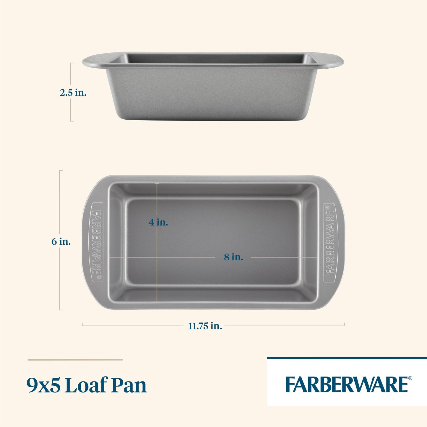 Farberware Nonstick Bakeware 9-Inch x 5-Inch Loaf Pan, Gray