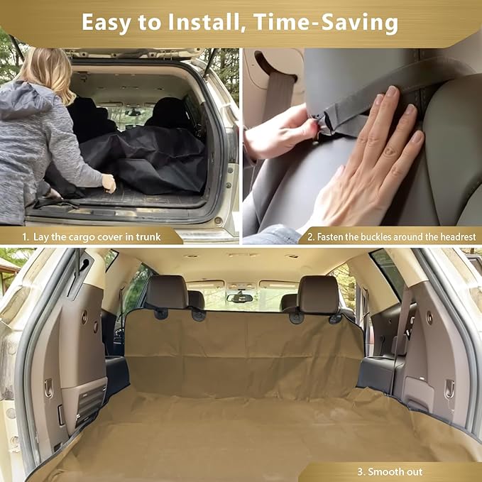 F-color SUV Cargo Liner for Dogs, Water Resistant Pet Cargo Cover Dog Seat Cover Mat for SUVs Sedans Vans with Bumper Flap Protector, Non-Slip, Large Size Universal Fit, Khaki
