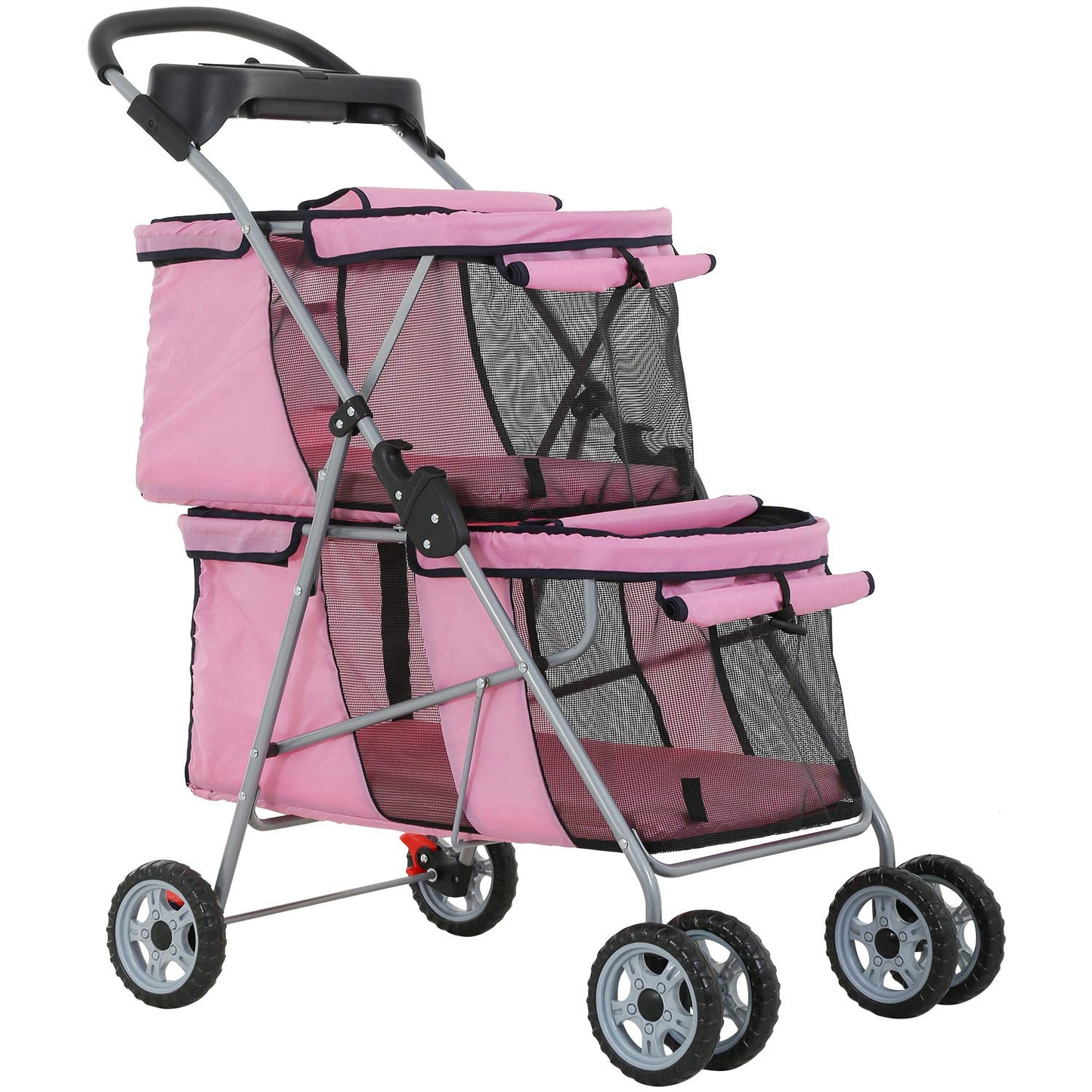 Dog Stroller Cat Pet Carriers for Small Medium Dogs Cats Travel Camping 4 Wheels Lightweight Folding Crate Stroller with Soft Pad (Pink)