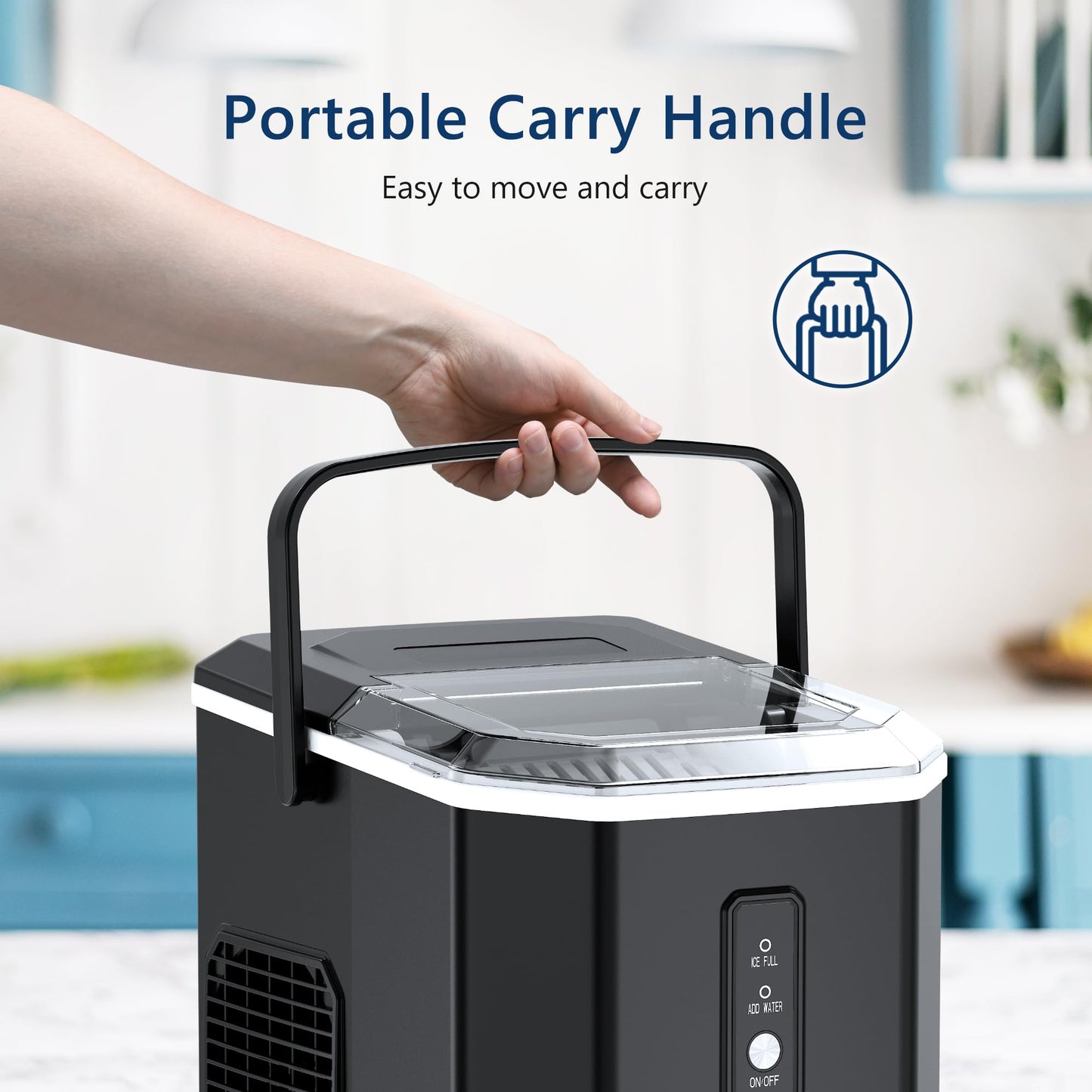 ICEVIVAL Countertop Ice Makers -26 lbs/24H, 9 Cubes Ready in 8Mins, Self-Cleaning Countertop Ice Maker with Handle, Portable Ice Machine with Ice Scoop&Basket, Perfect for Home/Kitchen/Office(Black)