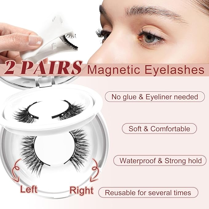 Higu clace Magnetic-Eyelashes 2 Pairs Magnetic Eyelashes with Applicator Soft Eyelashes Magnetic Lashes Natural Look Wispy pestaÃÂ±as magnÃÂ©ticas Without Eyeliner Easy to Wear and Remove(A+C03)