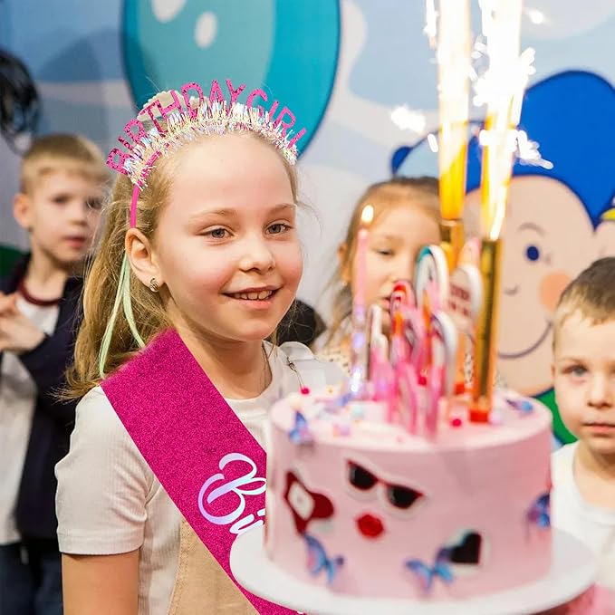 CIEHER Rose Pink Birthday Girl Headband & Birthday Sash for Women Girls Decorations & Party Favors