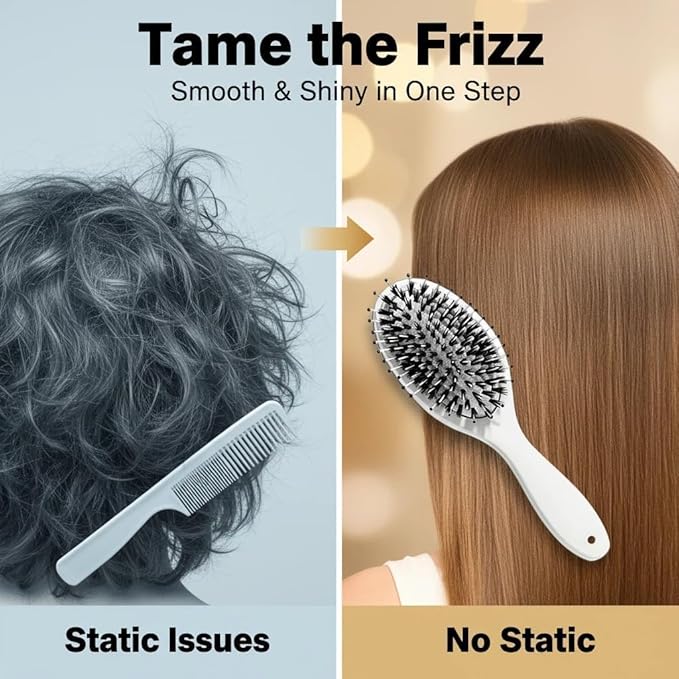 Boar Bristle Hair Brush - Viral World-Famous 5x Sold Out Paddle Brush - Smoother, Stronger, Shinier Hair with Nylon Bristles and Microsphere Massaging Tips, Curly Hair Brush (White)