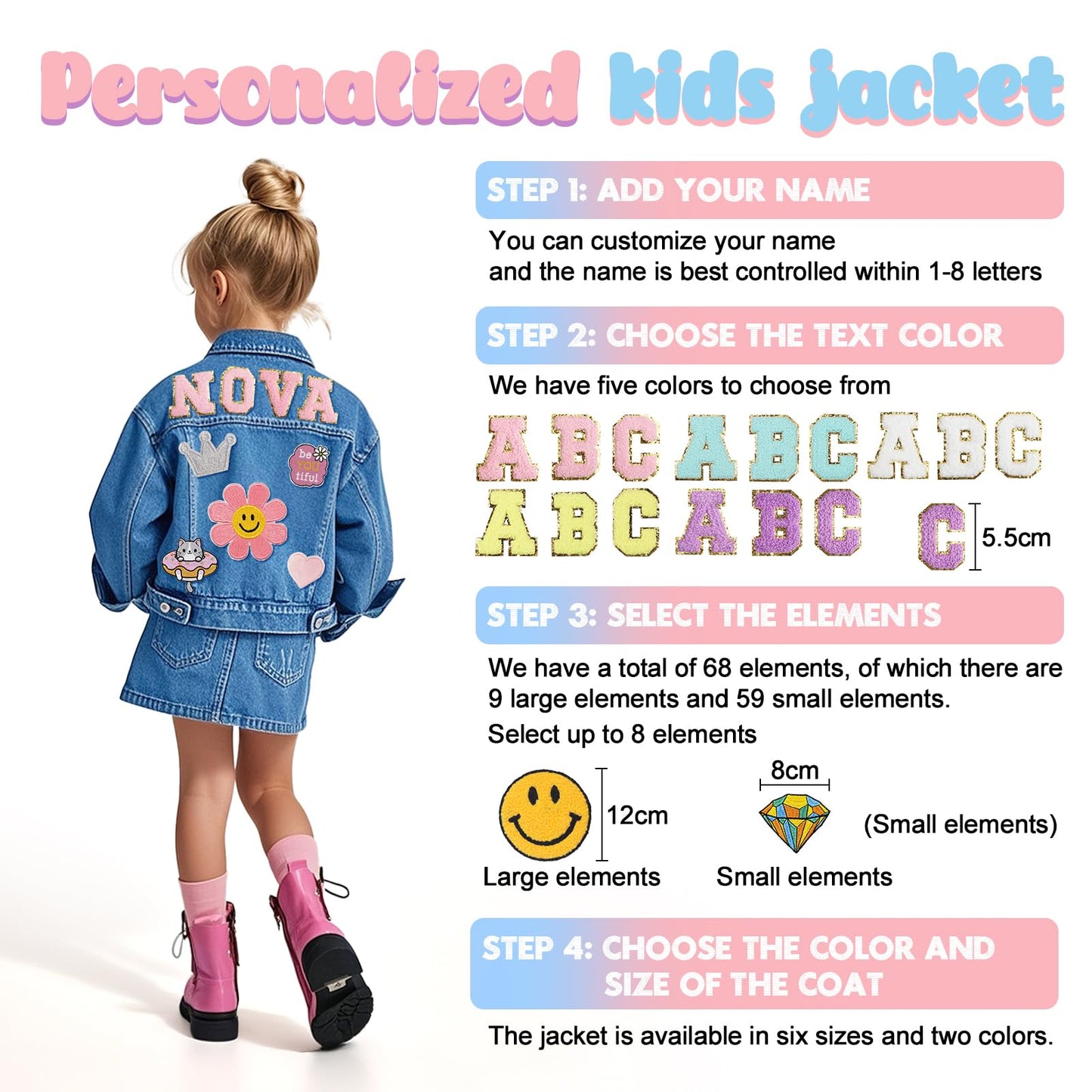 Personalized Kids Denim Jacket with Names, Custom Long Sleeve Denim Jacket for Girls Toddler, Girls Outerwear Jacket, Custom Girls Jean Jackets Clothes, 1-10 Year Old Girl Boy Birthday Christmas Gifts