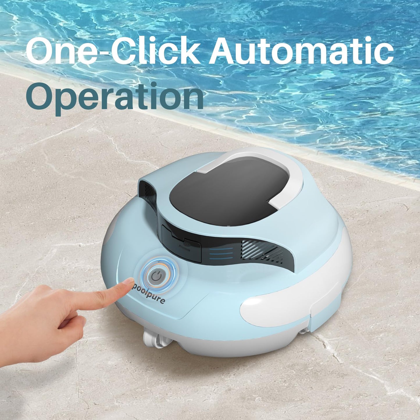 POOLPURE Cordless Robotic Pool Cleaner - Dual 30W Motors, 100Min Runtime, for Above & In-Ground Pools Up to 1000 Sq.Ft, Auto-Parking, Advanced Waterproof Technology (Blue)