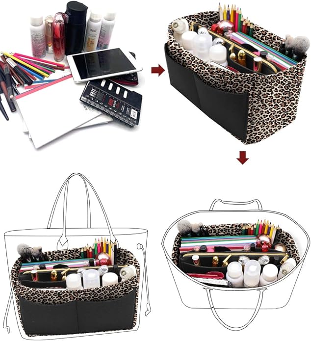 LEXSION Felt Purse Bag Organizer Insert with zipper Bag Tote Shaper Fit Speedy Neverful PM MM