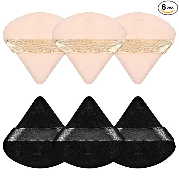 Pimoys 6 Pieces Powder Puff Face Triangle Makeup Sponge Soft Velour Puffs for Loose Powder Setting Powder Blender Foundation Sponge Beauty Makeup Tool for Women