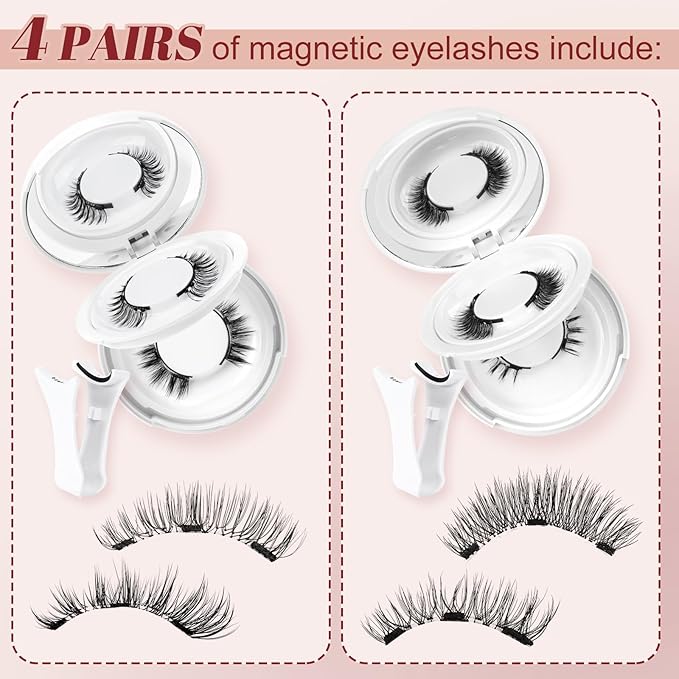 Higu clace Magnetic Eyelashes 4Pairs Magnetic Eyelashes with Applicator Soft Magnetic Lashes Natural Look Wispy Magnet Lashes Without Eyeliner Easy to Wear and Remove(DJCX-E02Ã¯Â¼Â
