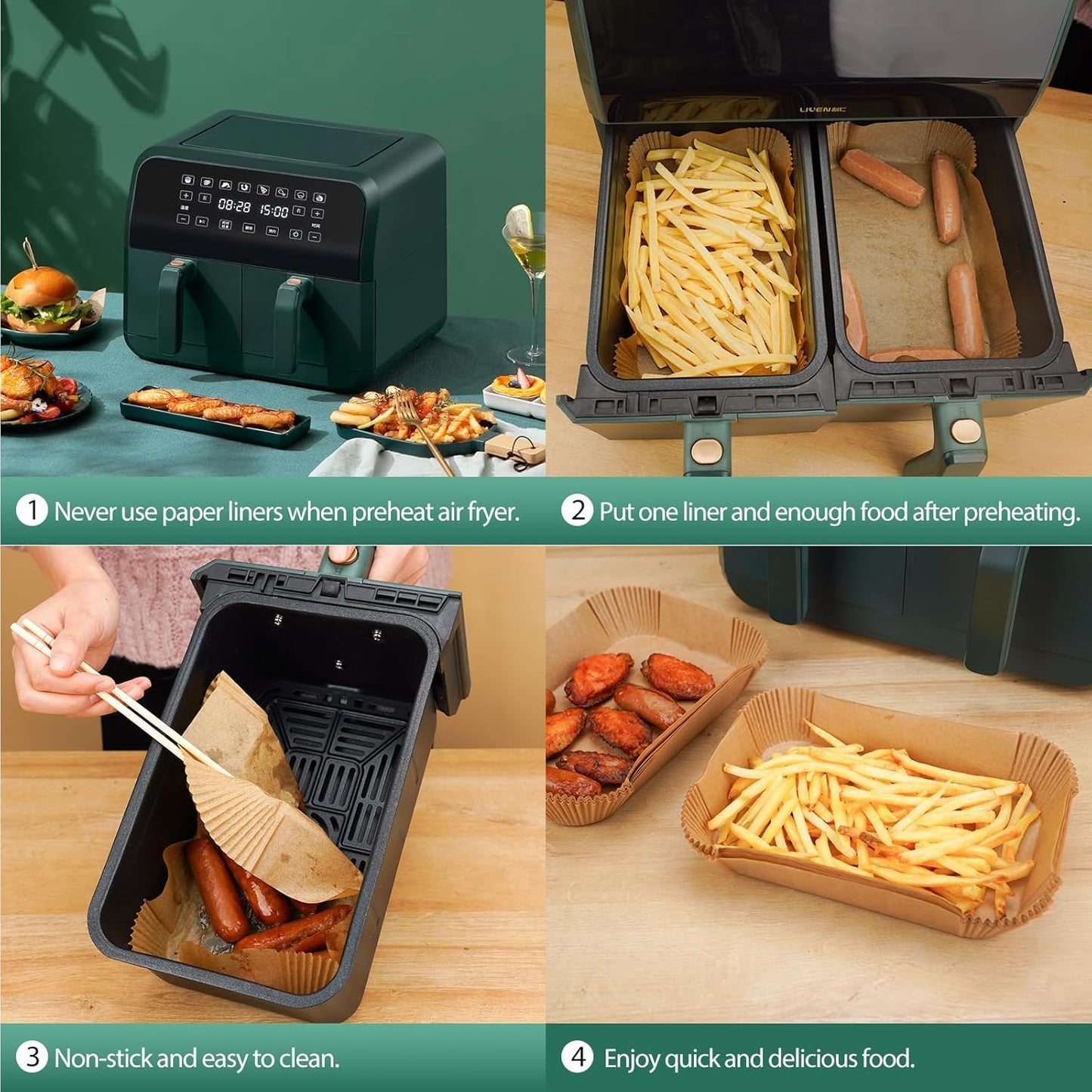 Vailnd 300Pcs Air Fryer Paper Liners Disposable, 8x5.5" Rectangle Parchment Paper, Sheets, Non-stick Liners for Rectangular Airfryer Basket Oilproof Waterproof