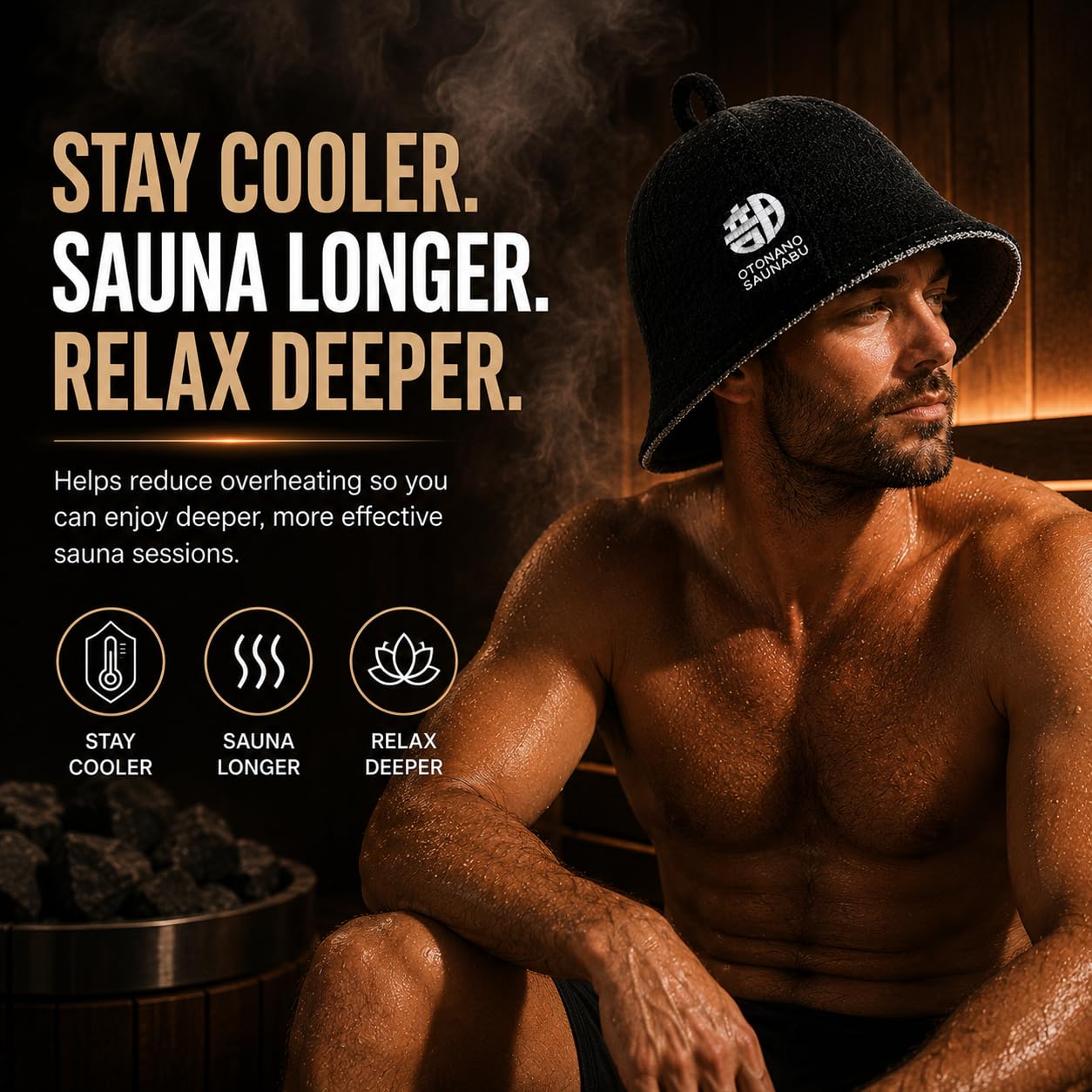 OTONANOSAUNABU Black Sauna Hat – Japanese Design, 100% Wool Felt,Double-Layer Reversible Sauna Cap for Men & Women,Heat Protection Finnish Banya Hat