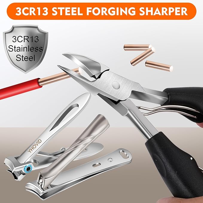 Toe Nail Clippers for Men, Toenail Clippers for Thick Nails for Seniors, German Ultra Sharp Stainless Steel Fingernail Clipper with Catcher, Heavy Duty Ingrown Nail Cutter Long Handle with Wide Jaw