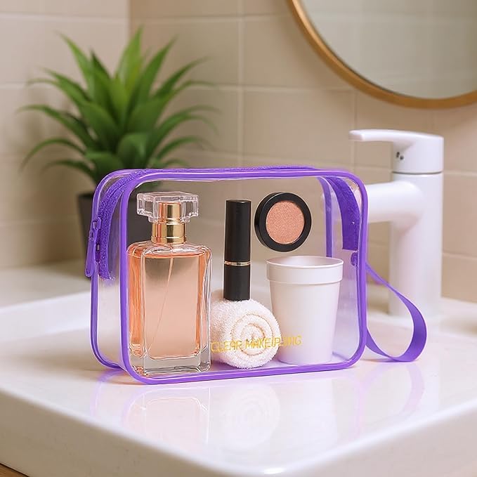 Clear Makeup Bag,2 Pack TSA Approved Toiletry Bag Travel Toiletry Bag Hanging Makeup Cosmetic bag for Women Men (Purple)
