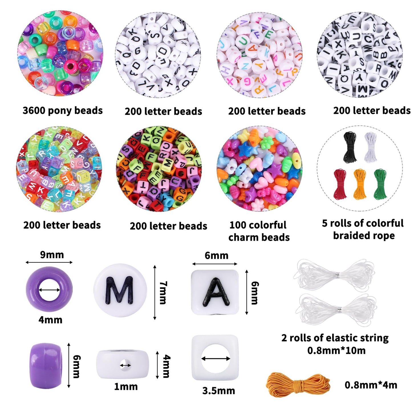 QUEFE 72 Colors Pony Beads for Bracelets Making Kit, 4700pcs Rainbow Kandi Bead, 9mm Pony Beads and Letter Beads, Alphabet Beads for Bracelets Jewelry Making with Elastic Threads