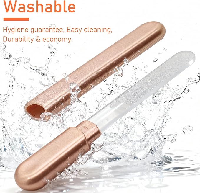 WOKOTO 2 Packs Glass Nail File with Case for Nail Shaping & Polishing, Rose Gold & Black Double Sided Transparent Crystal Diamond Fingernail Files Glass Nail Buffer for Natural and Acrylic Nails