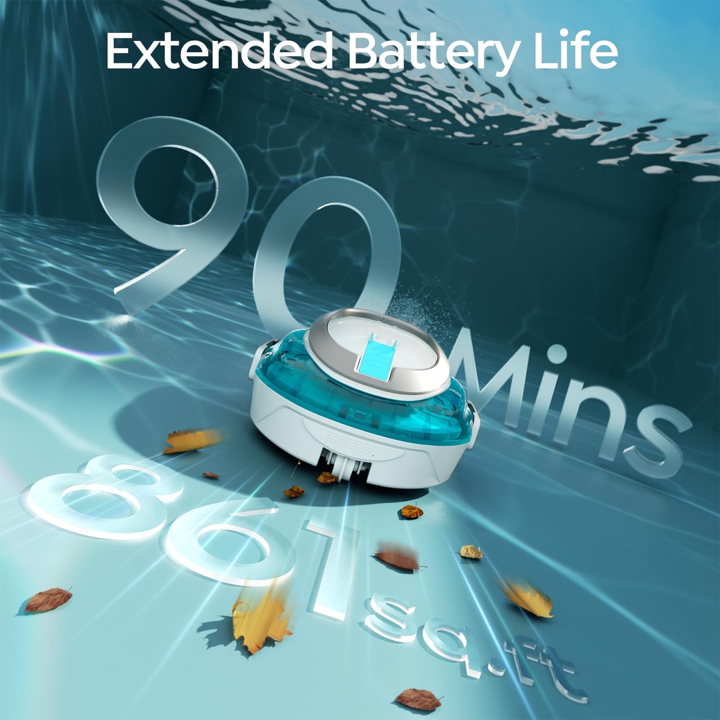 S2 Cordless Robotic Pool Cleaner for Above Ground Pools, Cordless Pool Vacuum, Dual-Layer Filtration, 90-Min Cleaning Cycle, Small-Medium Pool Coverage, Self-Parking (Sky Blue)
