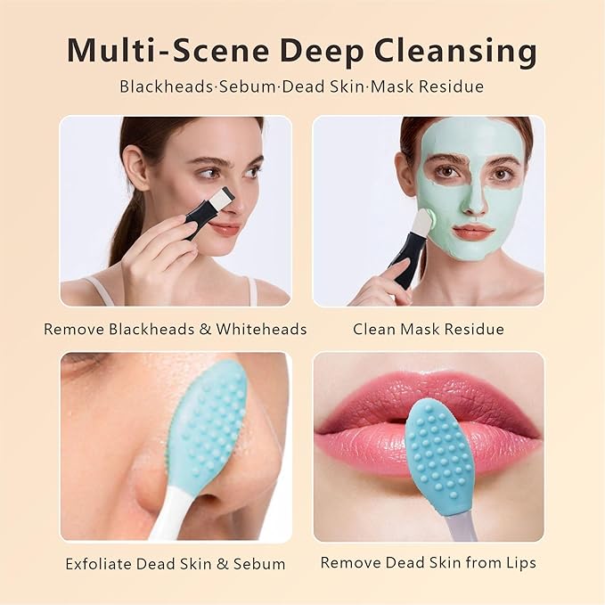 Face Washing Brushes,Nose Blackhead Removal Tools,3Pcs Pore Cleaning Brush, Skin Scrubber Face Spatula,Double-headed Blackhead Extractor Pimple Extractor,Face Scraper for Deep Cleansing (Black)
