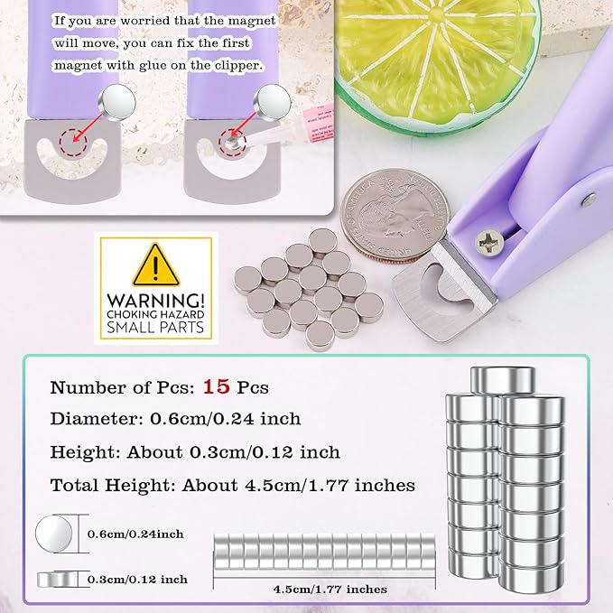 Light Purple Nail Clippers with Magnets Sizers for Acrylic Nails, Artificial Fake Nail False Nail Tip Cutter Trimmer Manicure Pedicure Sharp Blade Clip Tool For Salon Home Art Beauty