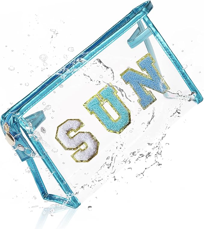 COSHAYSOO Sunscreen Bag Clear Makeup Toiletry Pouch Beach Vacation Essentials for Women Teen Girls Easter Basket Stuffers Gifts Summer Pool Travel Must Have Accessories Waterproof Stuff