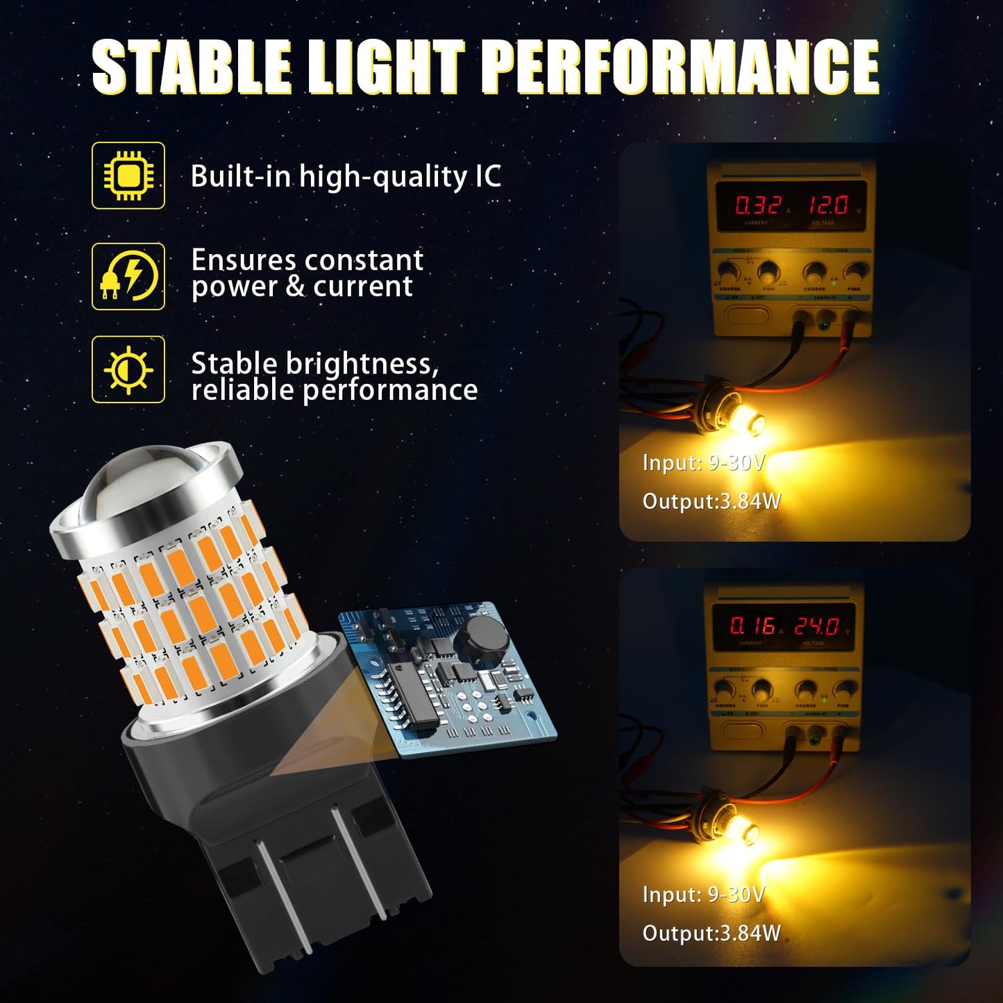 iBrightstar 7443 LED Bulb Amber, 7440 LED Turn Signal Bulbs Super Bright for Vehicle Blinker Lights and Turn Signal Lights, 2 Pack