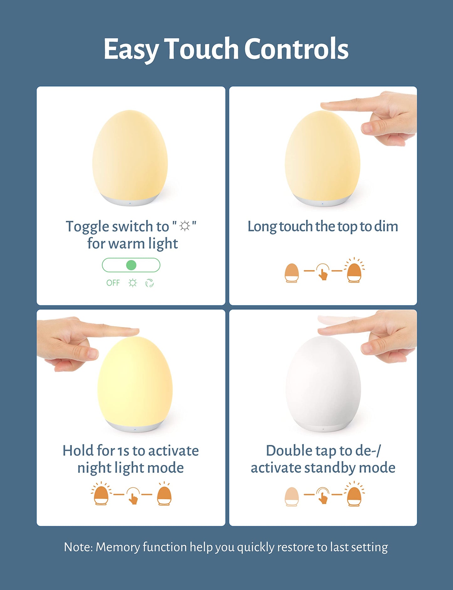 JolyWell Night Light for Kids, Baby Night Light with 7 Colors Changing Mode & Stepless Dimming, Nursery Night Light BPA Free,Rechargeable Egg Night Light for Breastfeeding 1h Timer & Touch Control
