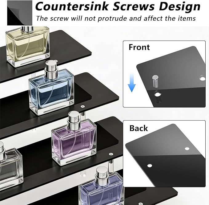 Acrylic Display Stands Risers, Perfume Cologne Organizer, Black 4 Tier Cupcake Stand Riser Shelf Compatible with Funko Pop Figures Food Dessert Makeup Skincare Cosmetics Lotion Organizer (3 PACKS)