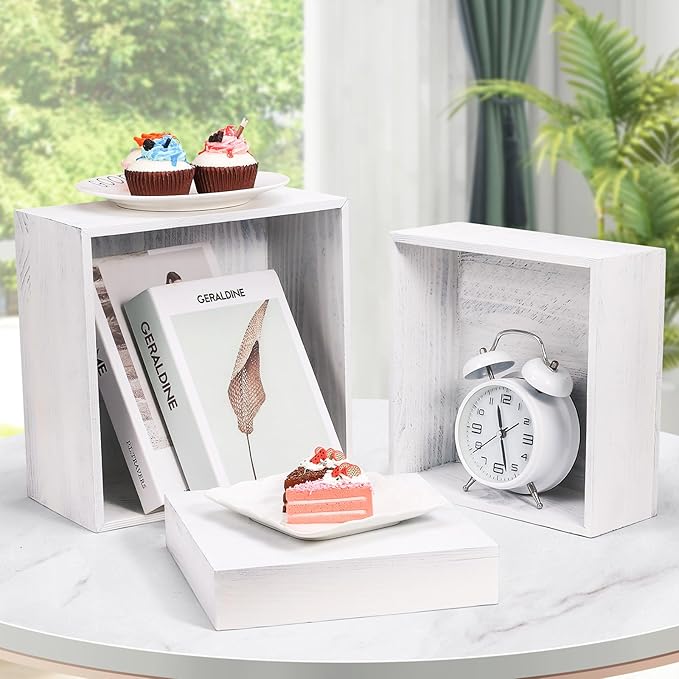 6 Pack Wooden Risers Display Stands Square Food Risers for Buffet Party Rustic Wood Cake & Cupcake Stands Nesting Box Wooden Crates for Display