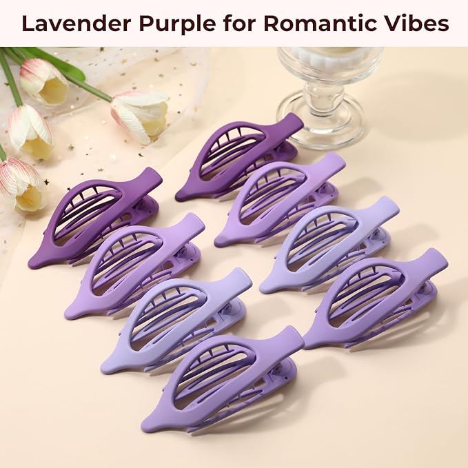 8 Pack Purple Flat Hair Clips – Cute Matte French Purple Claw Clips for Girls & Teens, No-Slip Hair Accessories for Daily Use, Fun Kawaii Soft Girl Aesthetic