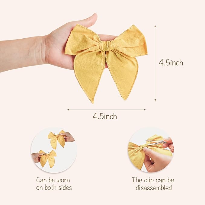 Niceye Fable Girls Hair Bows Cotton Linen Alligator Hair Clips or Little Girls Toddlers Kids Neutral Handmade Hair Accessories - 4.5” bow