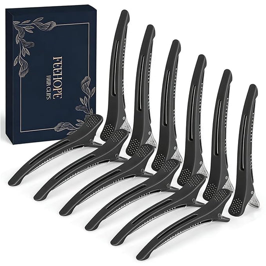 12Pcs 4.3” Long Hair Sectioning Clips, Creaseless Non-Slip Hair Styling Clips with Silicone Band, Professional Sectioning Hair Clips for Styling, Cutting and Rollers