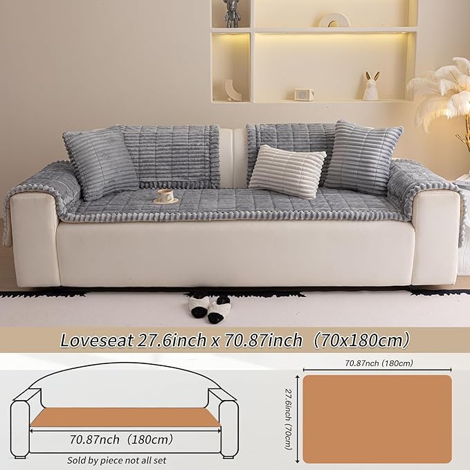 Couch Cover for Dogs Washable,Non Slip Fuzzy Durable Couch Covers for 3 Cushion Sofa Pet Friendly Sofa Cover Dog Thick Soft Slipcovers Protector Couches Mat Bed (Light Grey 27.6 " x 70.9"/70 x 180cm)