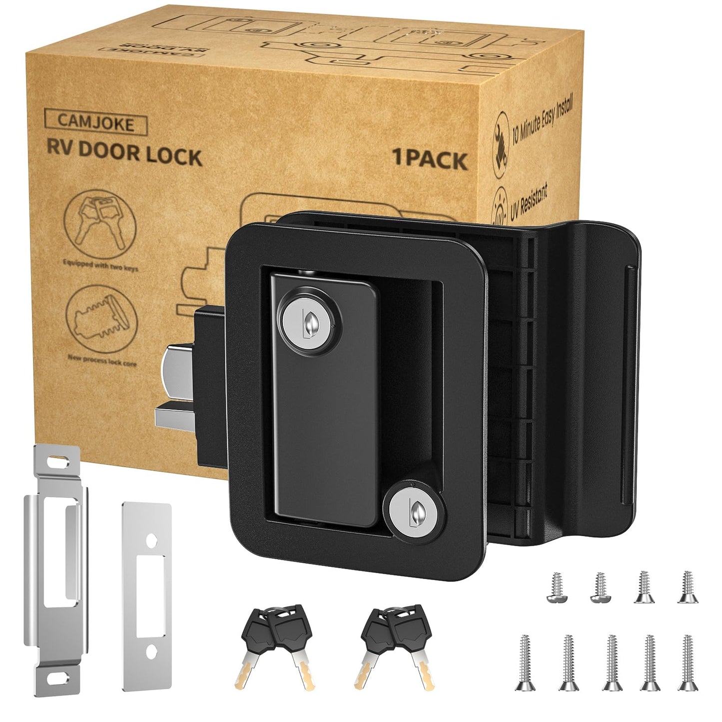 RV Door Lock for Travel Trailers with Paddle Deadbolt, Camper Entry Door Latch, RV Lock Replacement Kit with 4 Keys, for Cargo Hauler Horse Trailer Truck (1 Lock 4 Keys)