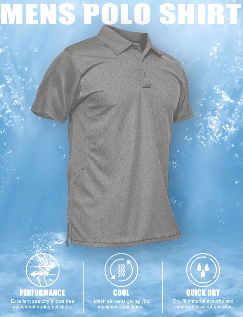 MAGCOMSEN Work Shirts for Men Golf Shirts Fishing Shirts Casual Shirts Quick Dry Shirts Golf Polo Shirts Light Grey L