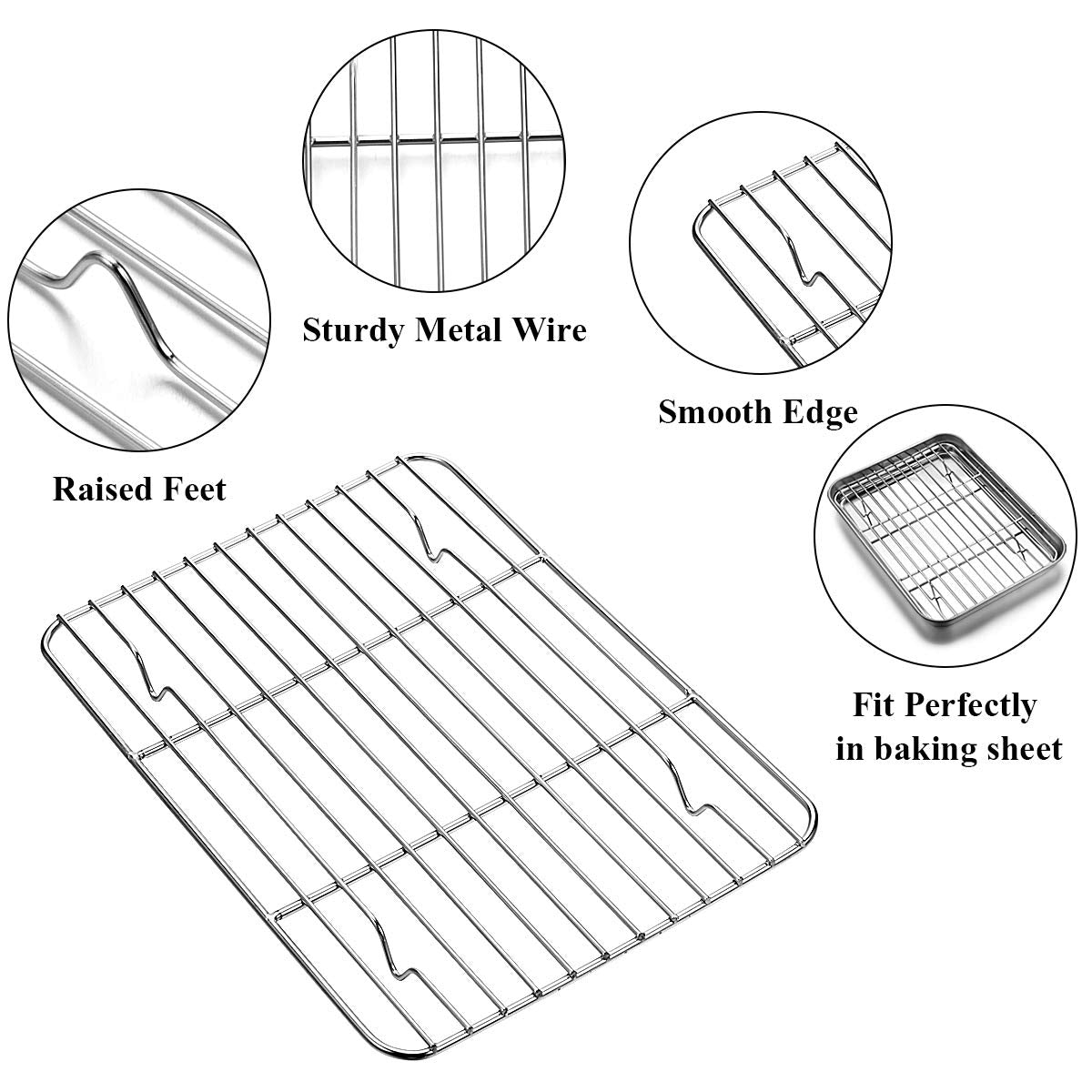 Wildone Baking Sheet with Rack Set [2 Sheets + 2 Racks], Stainless Steel Cookie Pan baking Tray with Cooling Rack, Size 10 x 8 x 1 Inch, Non Toxic & Heavy Duty & Easy Clean