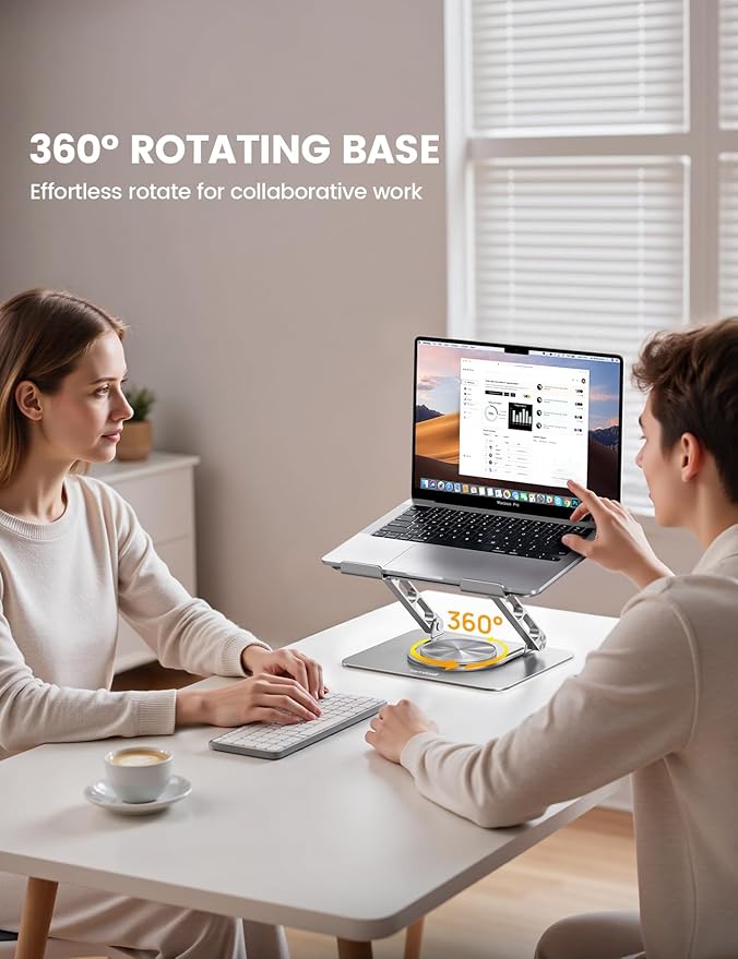 Lamicall Adjustable Laptop Stand for Desk - 360 Rotating Base Ergonomic Computer Stand, Aluminum Laptop Riser for Mothers Day fits MacBook Neo Air Pro, HP, Office Desk Accessories (10-17.3'') -Sliver