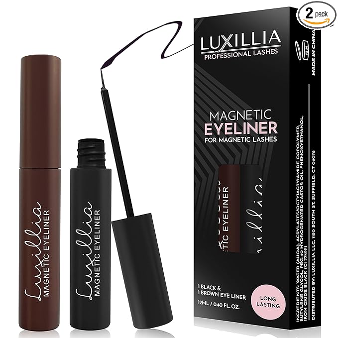 Luxillia Magnetic Eyeliner for Magnetic Eyelashes, Upgraded Strongest Hold, Most Natural Look, Waterproof, Smudge Proof Liquid Liner (Pack of 2) (BLACK & BROWN)