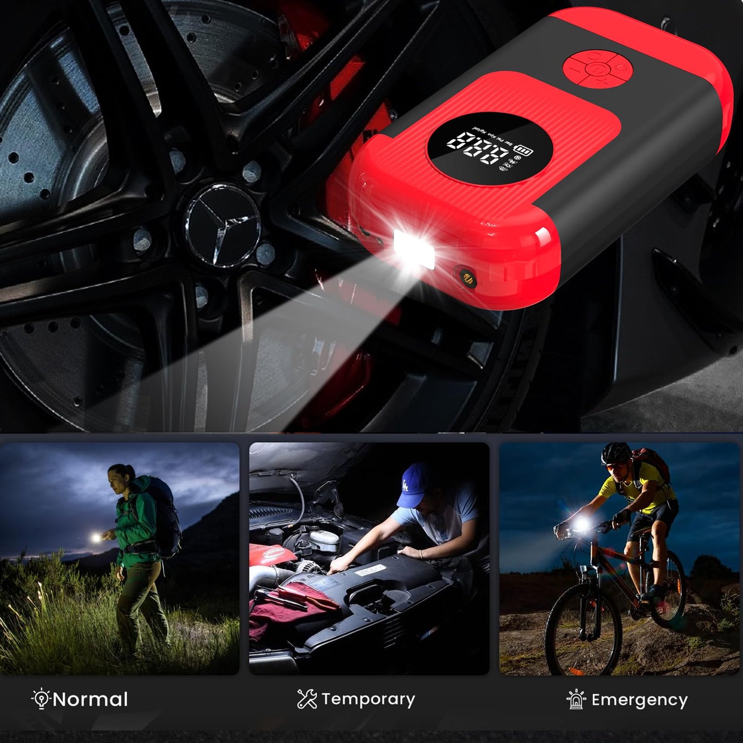 ApexNexus Tire Inflator Portable Air Compressor & Car Jump Starter, Cordless Air Pump with LED Light & Pressure Gauge for Auto,Motorcycles,Bikes,Balls.