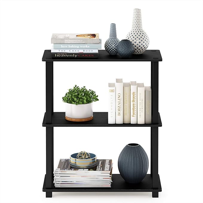 Furinno TURN-S-TUBE Storage Shelves, 3-Tier Book Shelf, Corner Shelf, Toolless Open Shelves, for Organization and Storage, Living Room, Garage, Home Office, Americano