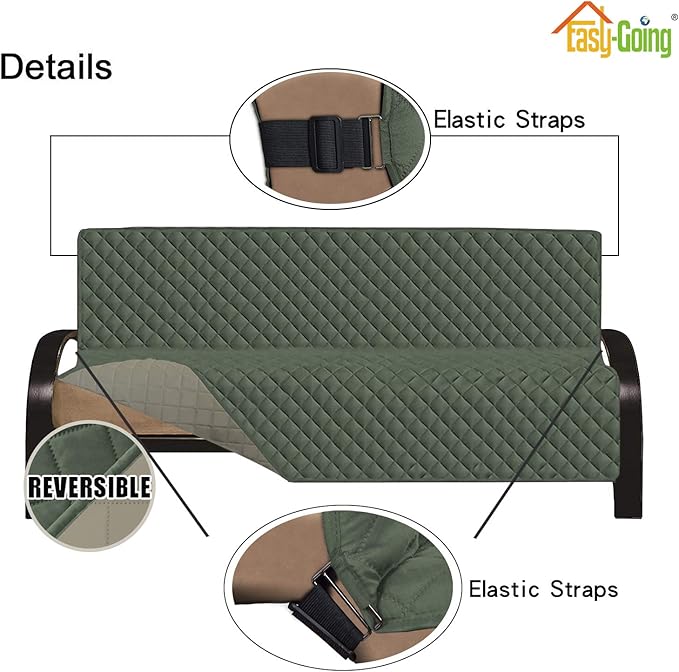 Easy-Going Futon Sofa Slipcover Reversible Sofa Cover Armless Futon Cover Furniture Protector Couch Cover Water Resistant Pets, Kids, Children, Dog, Cat (Futon, Greyish Green/Beige)