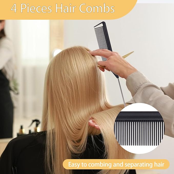 23 Pieces Hair Parting Tools Set, Magnetic Wrist Pin Holder for Braiding, Sectioning Clips, Rat Tail Combs, Hair Parting Rings