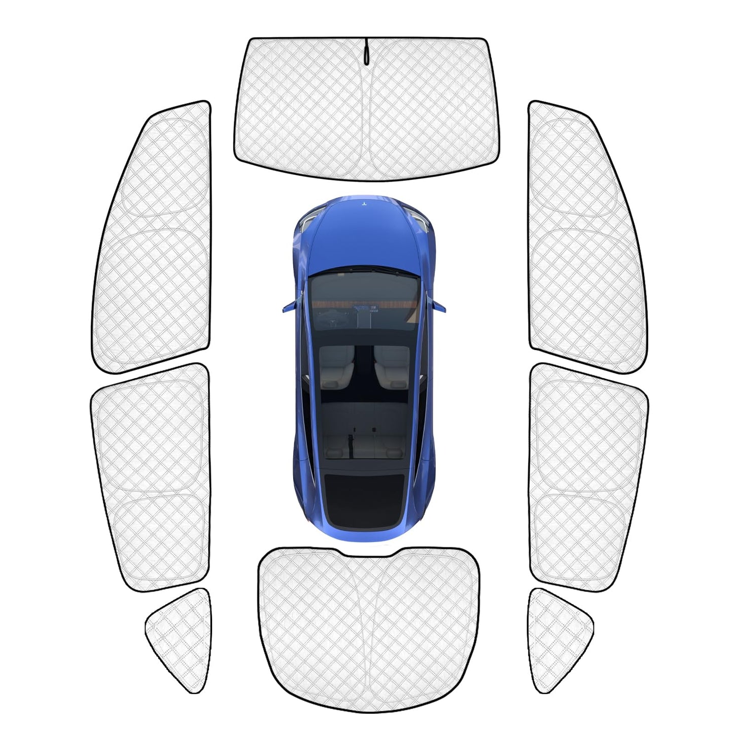 KMF 8pcs Full Thicken Sun Shades for 2025 2026 Tesla Model Y Juniper Accessories, Tesla Y Privacy Car Window Covers for Windshield Side Rear, UV Block and Blackout for Camping Outdoor