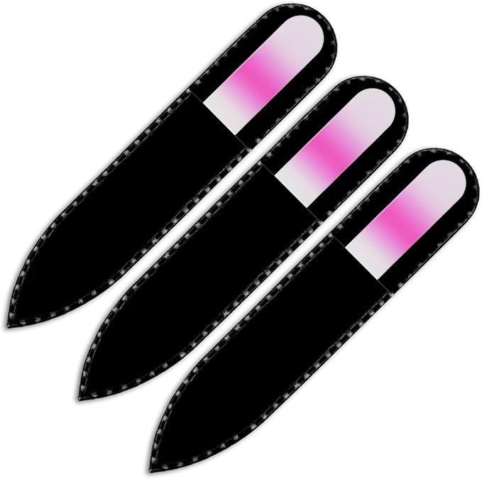 Mont Bleu Rainbow Crystal Nail File in Black Pouch - Small - Purse Size - Czech Tempered Glass - Handmade in Czech Republic - Smooth & Gentle Filing