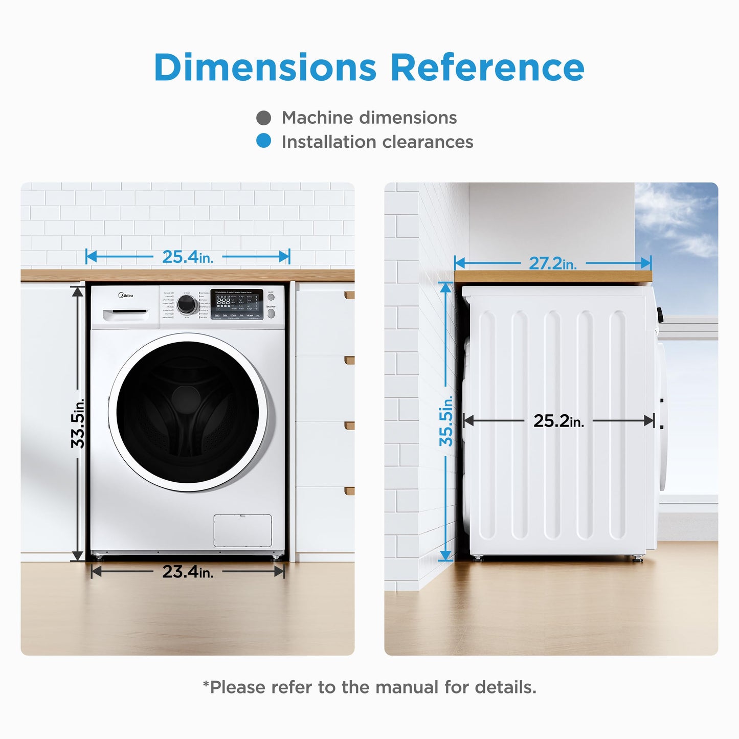Midea 24 Inch All-in-One Front Load Washer Dryer Combo, 2.7 Cu.ft 26lbs Ventless Full-Automatic Washing Machine with Steam Care, Overnight Dry, 1400 RPM 16 Wash Cycles, White
