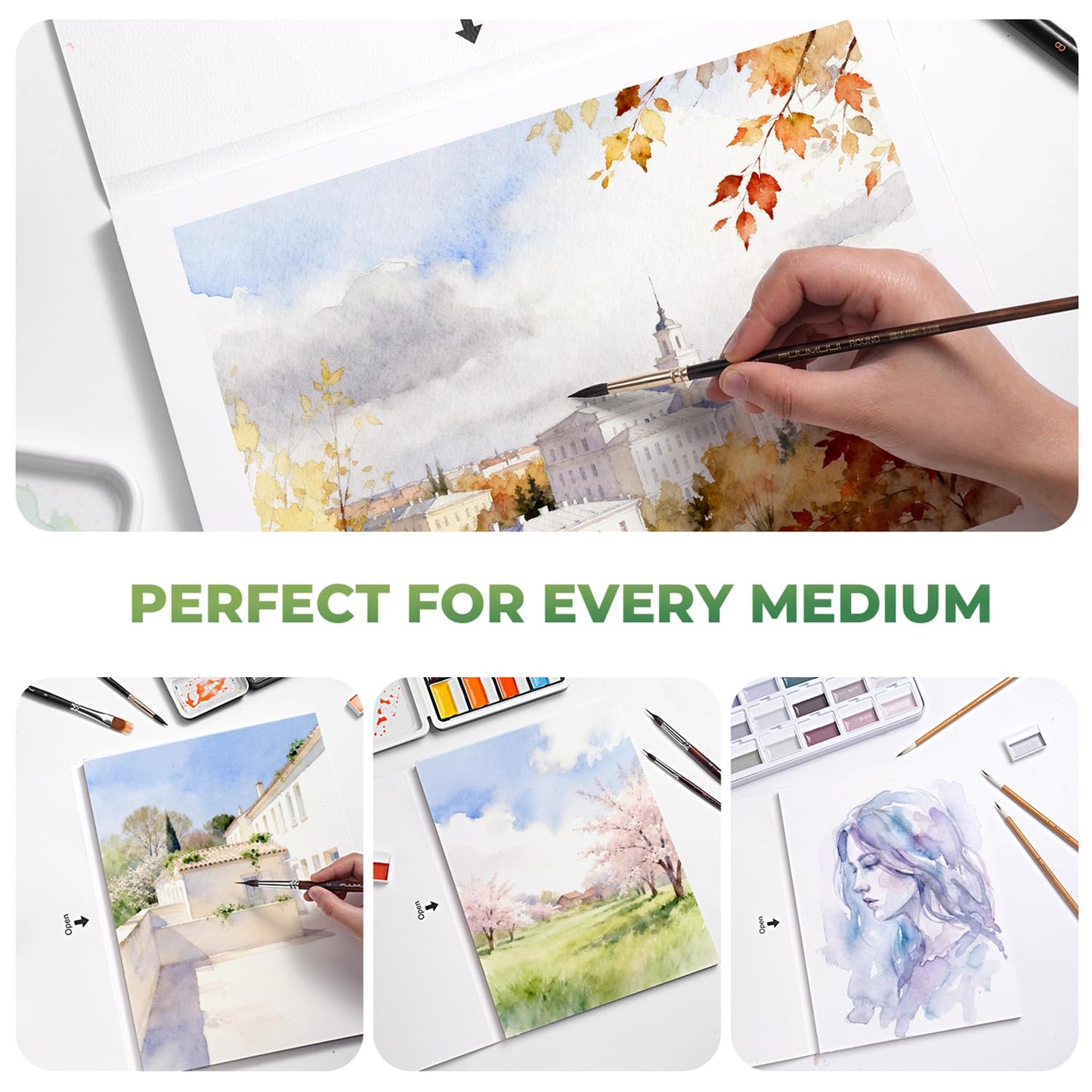 Fuumuui Watercolor Paper Block 9x12 Inch, Smooth Surface 100% Cotton Watercolor Paper, 22 Sheets, 140lb/300gsm, Hot Press, Acid-Free, Art Paper for Painting & Drawing, Wet, Mixed Media