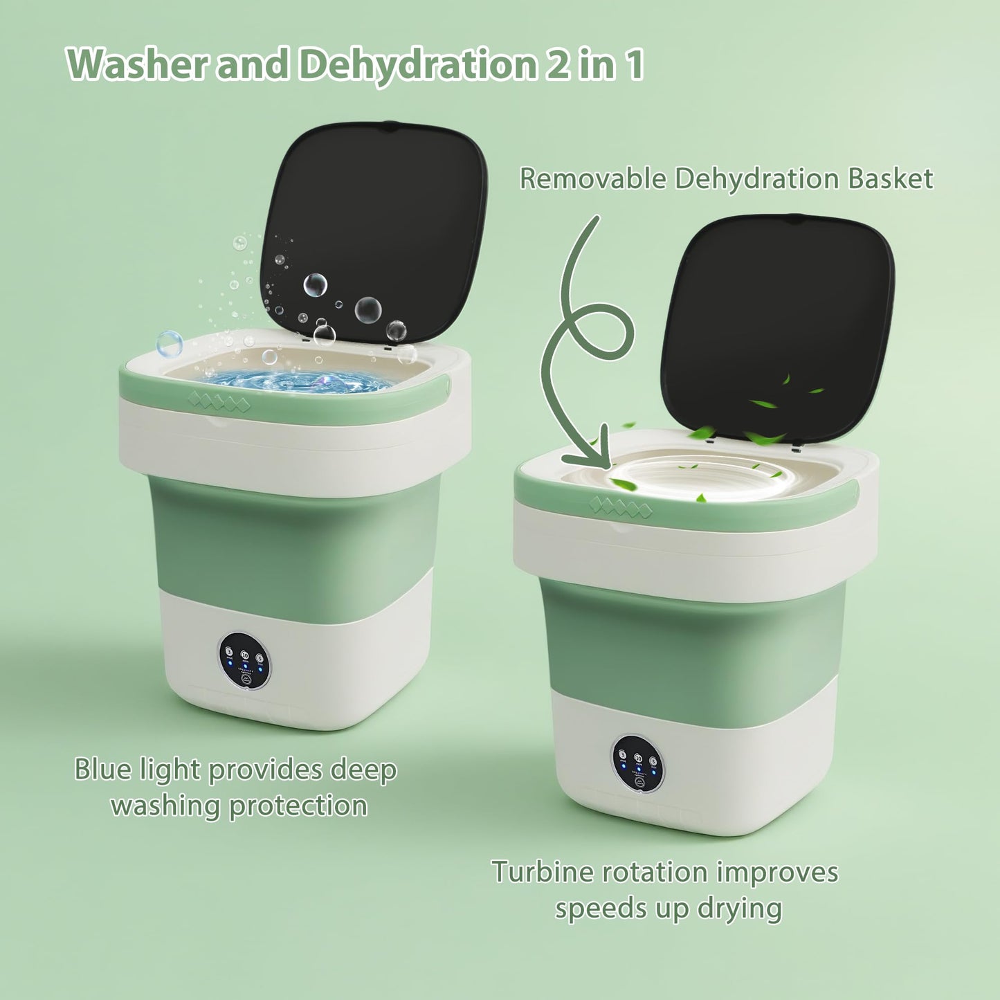 Portable Washing Machine 17L, Foldable Mini Washer with Spin Dryer, 3 Cleaning Modes for Baby Clothes, Underwear & Socks, Compact Laundry Machine for Travel, Dorms & Camping