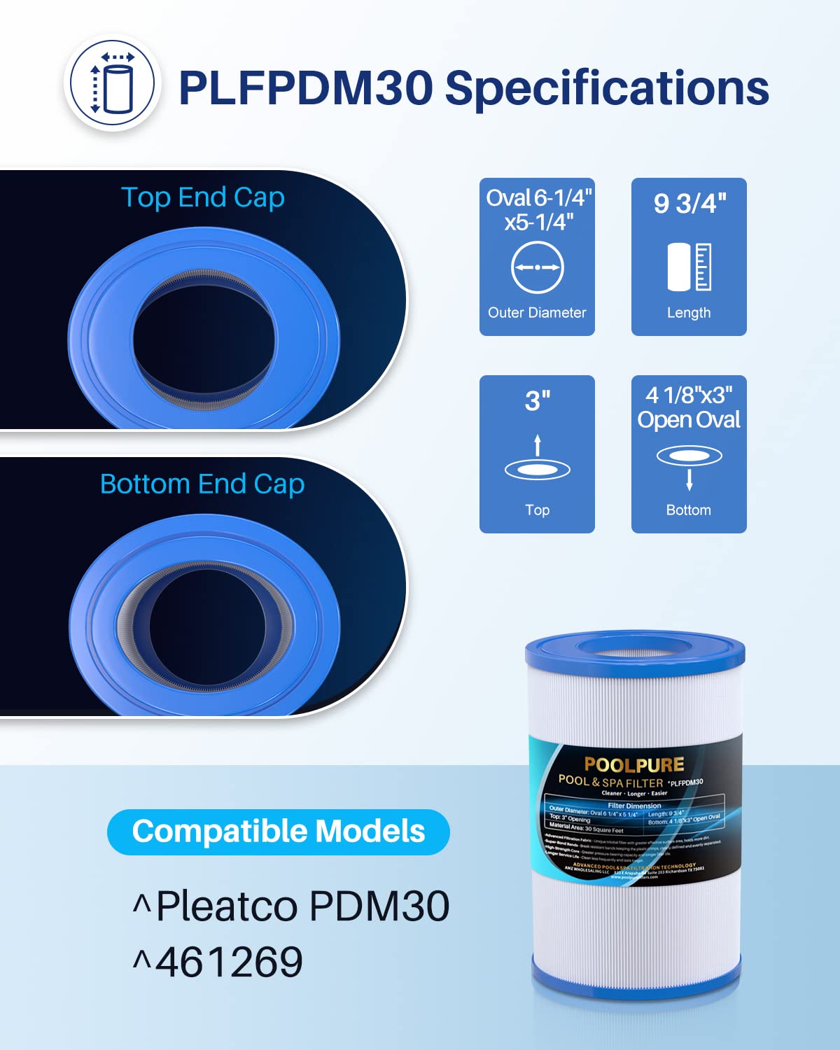 POOLPURE Oval Filter Spa Filter PDM30 Compatible with Dream Maker Hot Tubs 461269, 30 sq.ft Hot Tub Filter Cartridge 2PACK