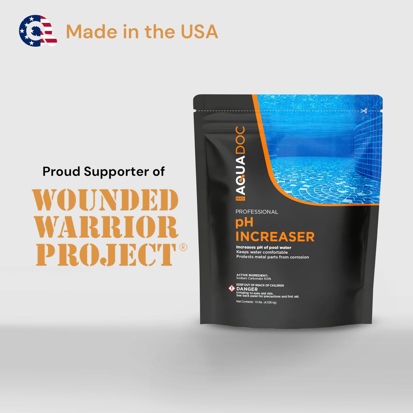 MAV AquaDoc pH Up for Swimming Pools - 10lb - pH Increaser for Pool Water - Sodium Carbonate Soda Ash for Swimming Pools - Pool Chemicals Made in The USA