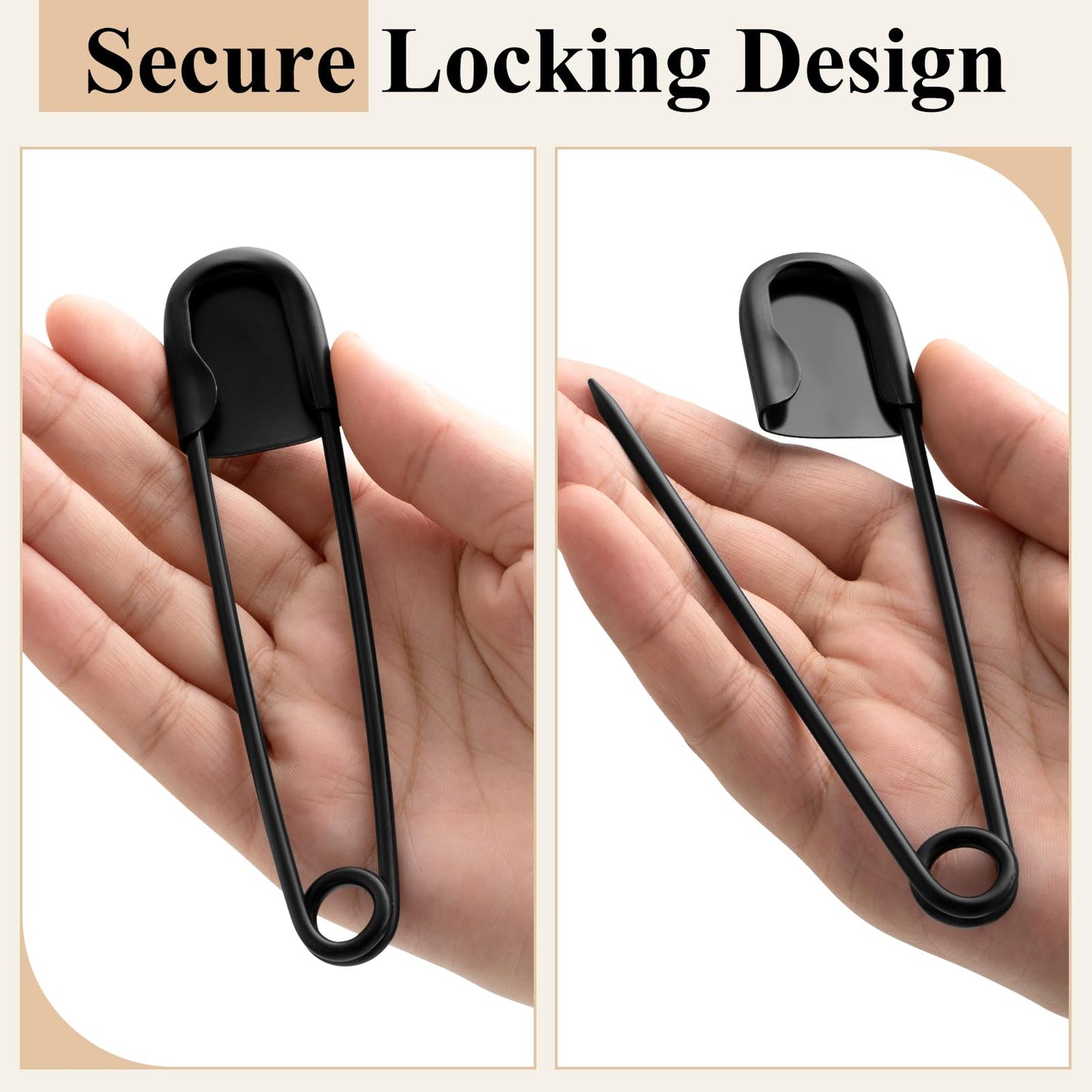 Juexica 20 Pcs Large Safety Pins 5 Inch Jumbo Stainless Steel Safety Pins Heavy Duty Huge for Strong Laundry Upholstery Sewing Quilting Key Rings Craft Outdoor (Black)