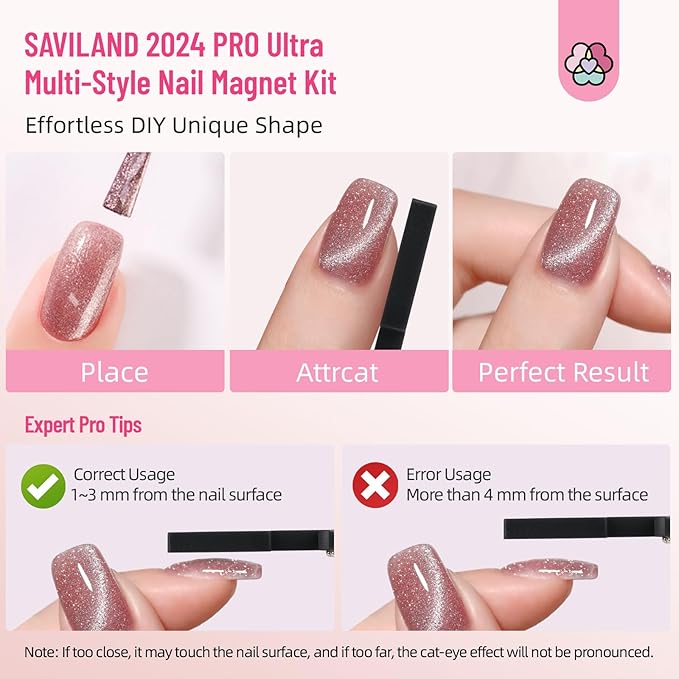 SAVILAND Cat Eye Polish Magnet Set 2024 5 in 1 Multi-Function Cat Eye Nail Magnet for Nails Easy Use Magnet Tool for Gel Nail Polish 3D Magnetic Stick Cat Eye Gel Polish Nail Salon Art Kit Gift Set